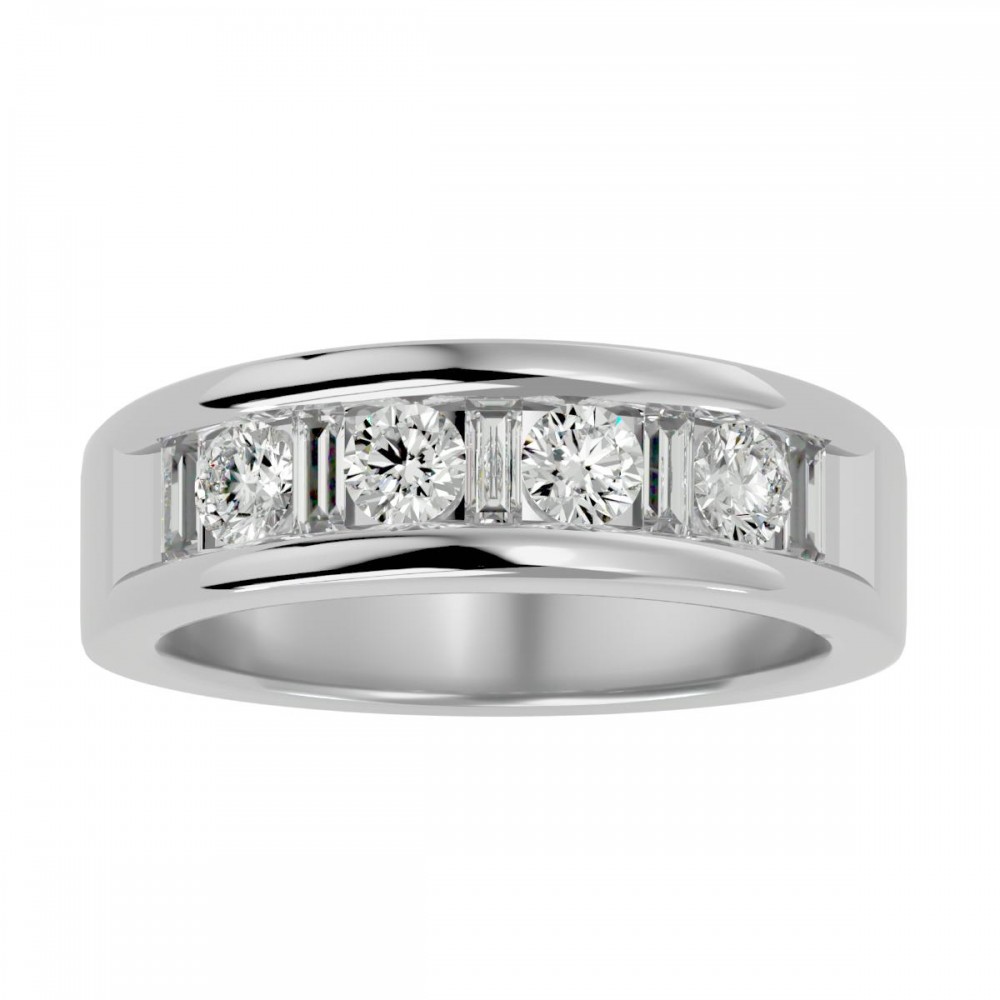 Masterpiece Round & Baguette Cut Natural Diamond Wedding Ring For Her