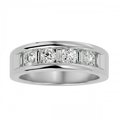 Masterpiece Round & Baguette Cut Natural Diamond Wedding Ring For Her
