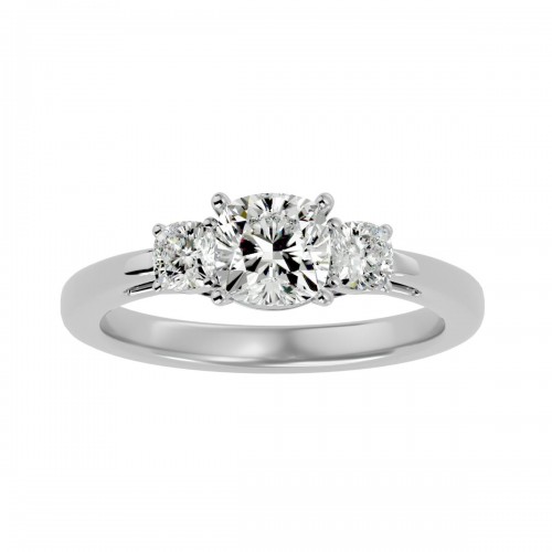 Preffered 3 Stone Cushion Solitaire Diamond Engagement Ring
