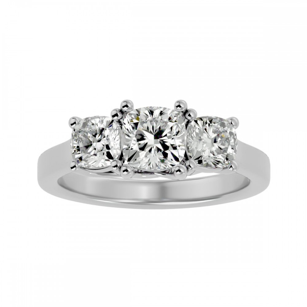 Ideal 3 Stone Cushion Solitaire Engagement Ring