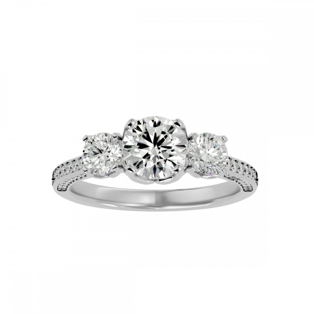 Gracy 3 Moissanite Diamond & Small Natural Diamond Engagement Ring For Women