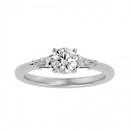 Crohet Round Solitaire Diamond and Baguette Cut Natural Diamonds Engagement Ring For Her