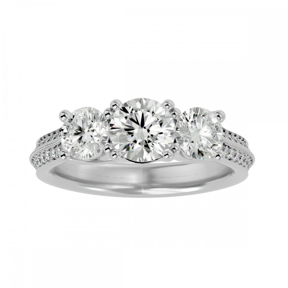 Almira 3 Stone Round Diamonds Engagement Ring For Women