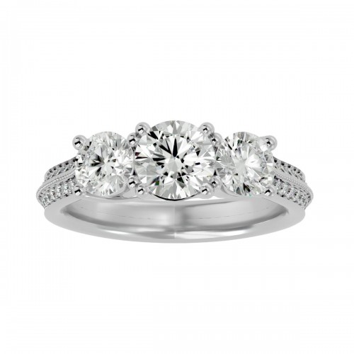 Almira 3 Stone Round Diamonds Engagement Ring For Women