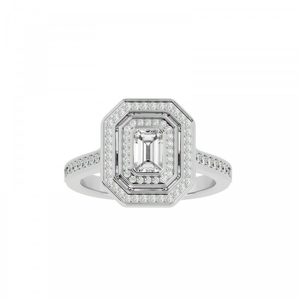 Ayden Emerald & Round Cut Diamonds Engagement Ring