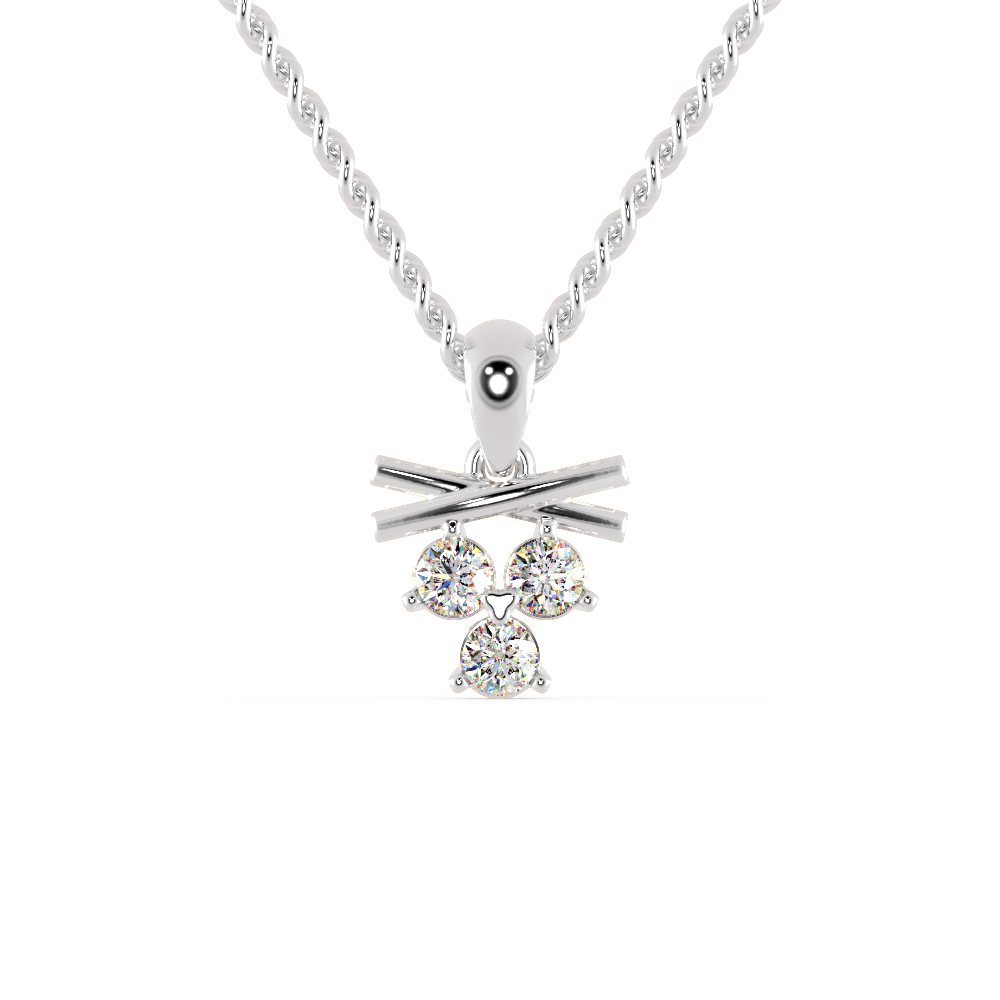Three Stone Necklace in 925 Sterling Silver in 0.3 Carat CZ Diamond Pendant With Gold Plated Chain / Diamond Necklace For women