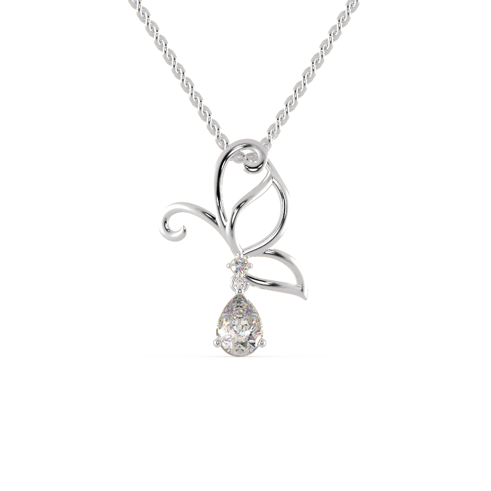 Half Style Butterfly Necklace in 925 Sterling Silver in - 0.03 Carat CZ Diamond & 0.65 Carat Pear Shape Solitaire Diamond Pendant With Gold Plated Chain 