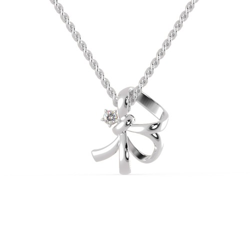 Ribbon Design Necklace in 925 Sterling Silver in - 0.04 Carat CZ Diamond Pendant With Gold Plated Chain / Diamond Necklace For Women