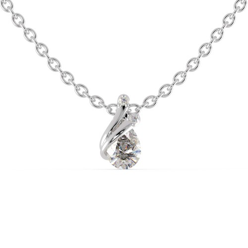 Luxury Necklace in 925 Sterling Silver in - 0.02 Carat CZ Diamond & 0.65 Carat Pear Shape Solitaire Diamond Pendant With Gold Plated Chain 