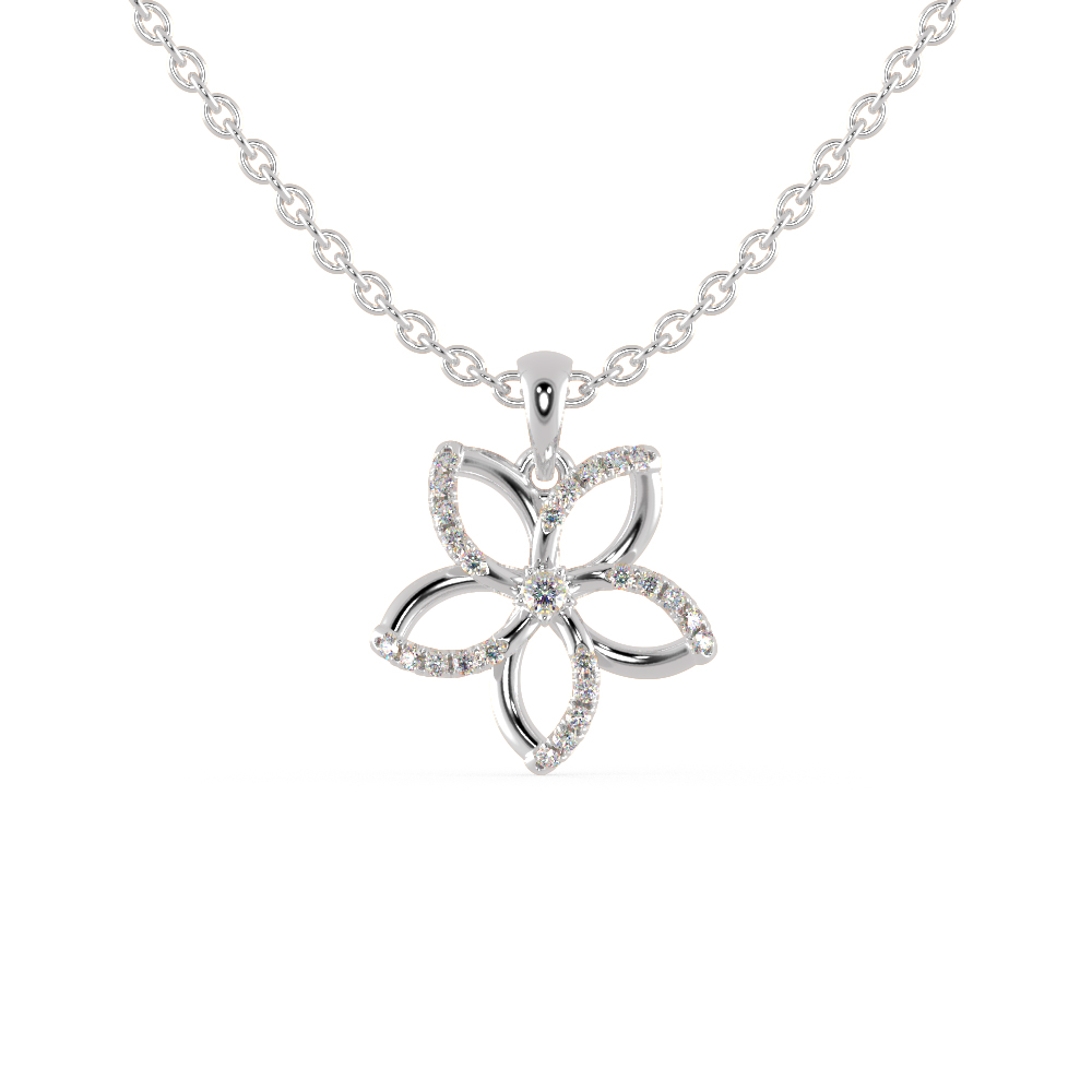 Beautiful Flower Design Pendant Necklace in 925 Sterling Silver in - 0.19 Carat CZ Diamond Pendant With Gold Plated Chain / Diamond Necklace For Women