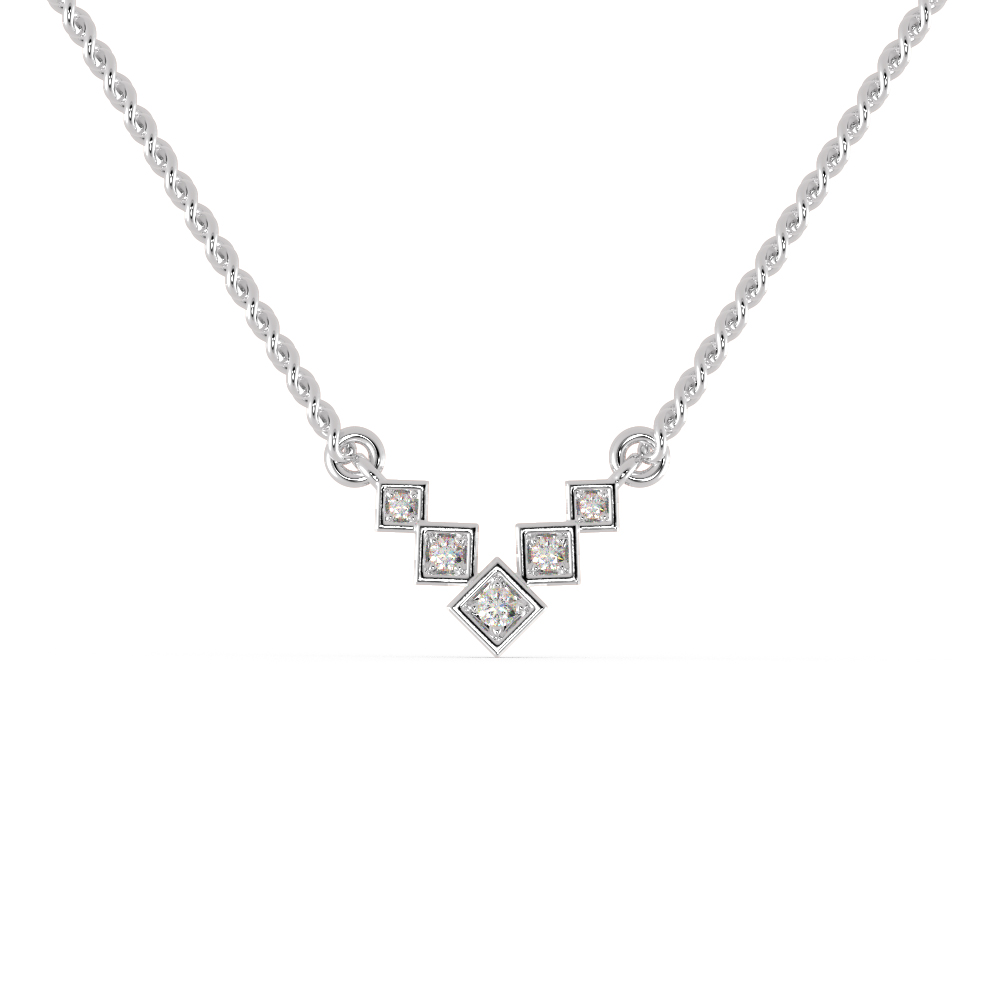 Antique Style Bezel Setting Pendant Necklace in 925 Sterling Silver in - 0.08 Carat CZ Diamond With Gold Plated Chain / Diamond Necklace For Women